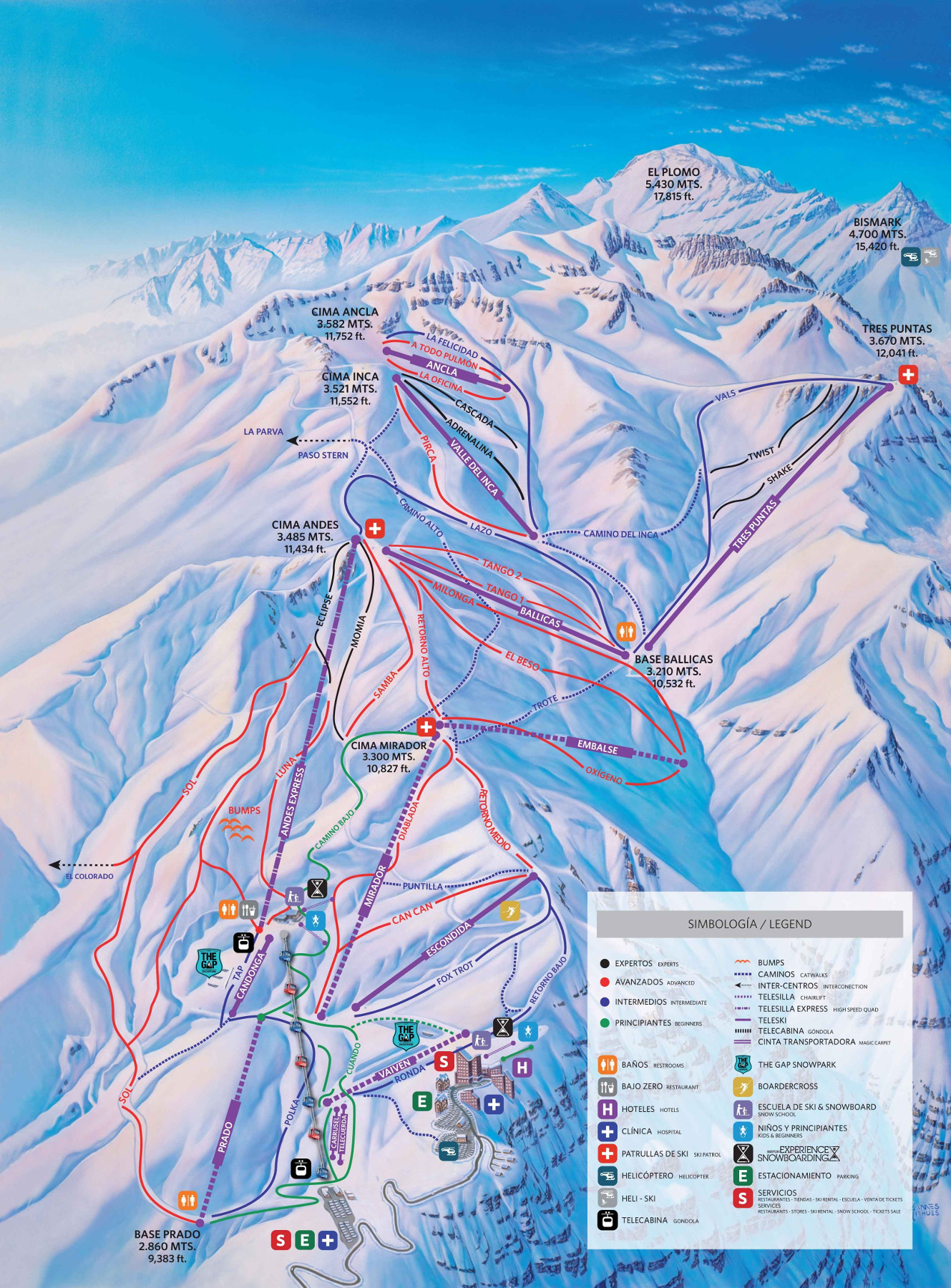 Valle Nevado Trail map